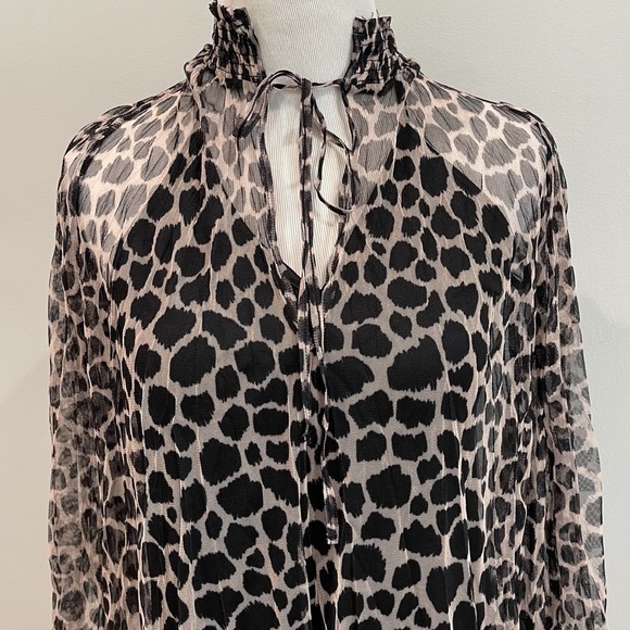 Zara animal print midi dress tulle mesh mock neck front tie goth gothic witch S - Picture 7 of 9